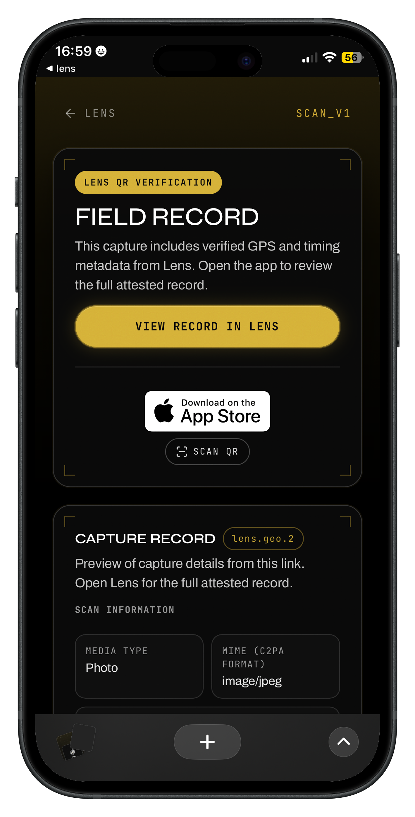 Field record summary on iPhone with link to view record in Lens