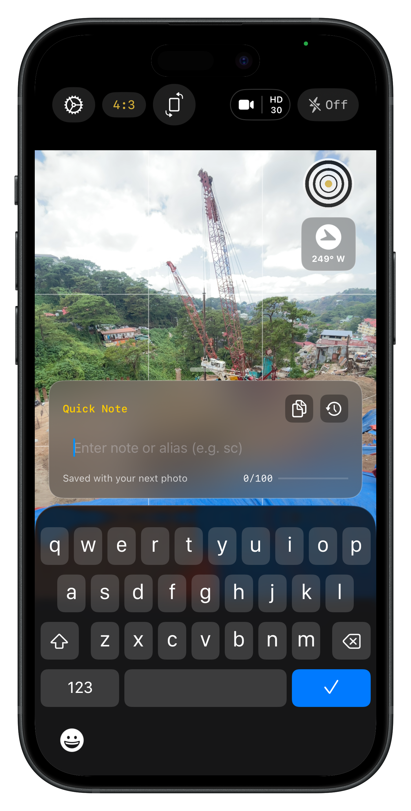 Lens interface for adding notes to a field capture